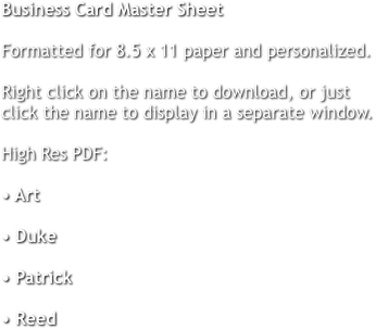 Business Card Master Sheet